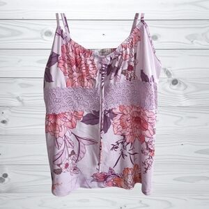 Linea Donatella Pink And Purple Floral Spaghetti Strap Tank Top